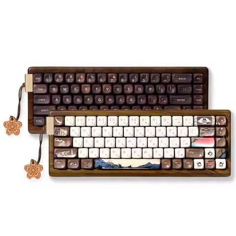 XVX MU68 FujiWave Theme Wooden Mechanical Keyboard Tri-Mode 65% Full Walnut Solid Case Hot-Swap Wire