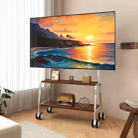 Stainless Steel Rolling Floor Mobile TV Stand for 32-75 Inch LCD LED Screen TVs TV Cart Holds up to 