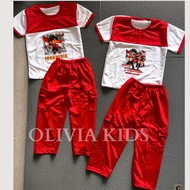 MERAH Red and white August suit for girls and boys aged 2-8 years, latest imported red and white ind