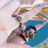 Money Hook Dzi Beads+Blue Sandstone Ring|Prosperity Gathering Wealth x Enhance Extravagance x Stabil