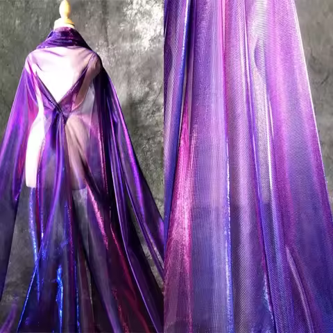 Glass Purple Blue Gradient Mesh Designer Fabric Star River Skirt Clothing DIY Colorful Light Clothin