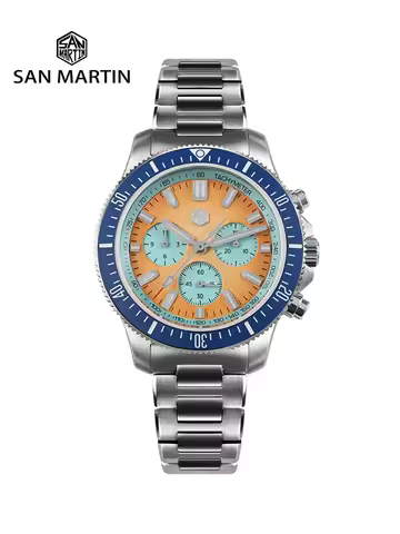 San Martin 40mm Diver Chronograph Watch Peacock SL-4801 Automatic Movement Luxury Men Mechanical Wri