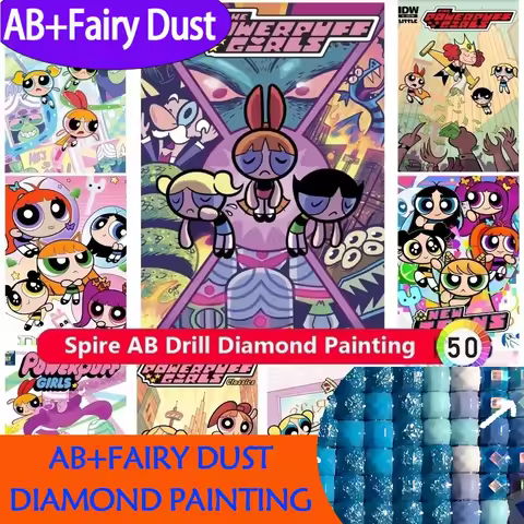 AB Fairy dust 2025 New The-PowerPuffs-Girls AB cartoon image in diamond embroidery charming art anim