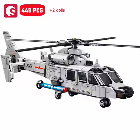 SEMBO 449pcs Z-9 Shipborne Helicopter Assemblage Building Blocks MOC Armed Aircraft Fighter Soldiers