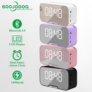 GOOJODOQ Multifunction Wireless Bluetooth Speaker with Mirror LED Alarm Clock Home Room Portable FM Radio Mini Speakers Digital Display Wake Up Table Desktop Clock