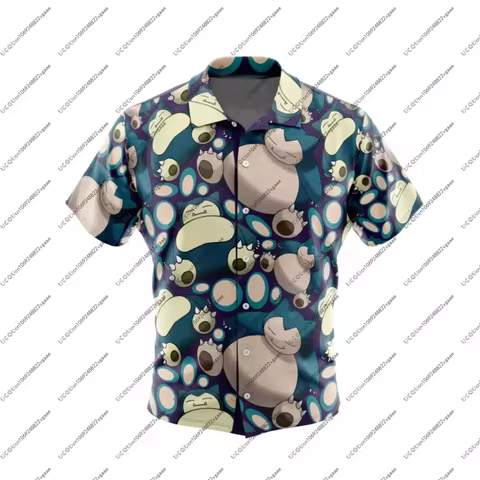 Men Boy Kids T Shirt Top Tee Casual Unisex Oversized Snorlax P-Pokemon Button Up Hawaiian Vacation T