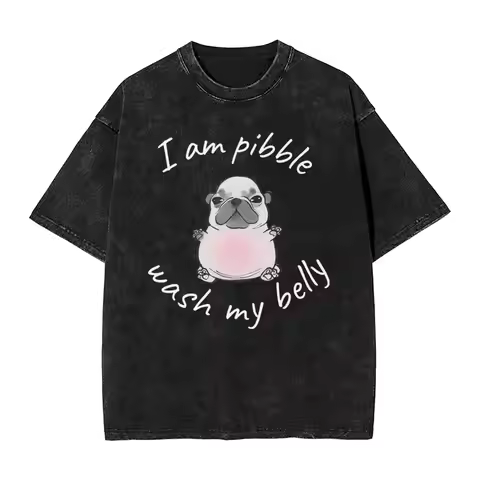 Streetwear Washed T Shirt I am Pibble Dog Puppy Wash My Belly Loose T-Shirts Hipster Tee Shirt for Y