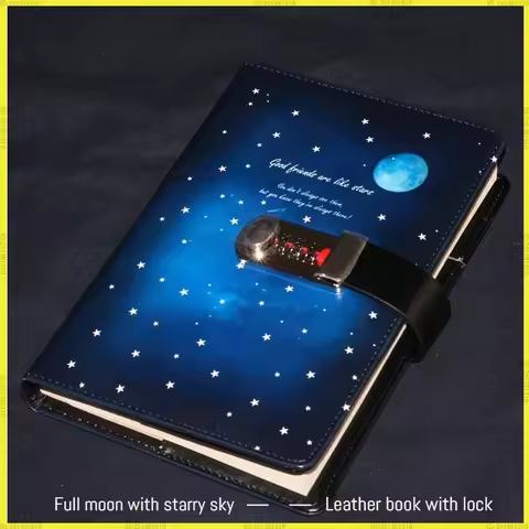 Password Lock Notebook Pu Leather Creative Diary 130 260 Pages Starry Sky Van Gogh Secret Custody Da