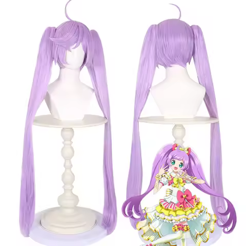 Manaka Laala Cosplay Wig Pripara purple silly hair double ponytail long straight hair, real, Lala wi