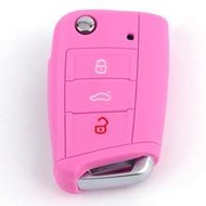 1pc Pink Silicone Car Key Cover Protective Case, Shockproof, Suitable For VW Polo Golf 7 Tiguan, For