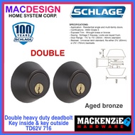 SCHLAGE DOUBLE DEADBOLT TD62V 716 AGED BRONZE BOTHSIDE KEY HEAVY DUTY MACDESIGN HOME (OFFICIAL SELLE
