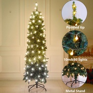 Christmas Tree Slim Type with String Lights 5FT/6FT/7FT/8FT Green PVC Pointed Pencil XmasTree
