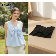 (trendy6)Lovito Casual Tank Top Plain Bow Back Tank Top for Women L95ED084