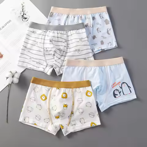 4pcs Kid Flat Angle Underwear Boys Underwear 2-14 Year Old Student Cartoon Underwear Pure Cotton Chi