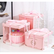 bekas plastik transparent buffet tray set Kotak kek ulang tahun lut merah jambu 6/8/10/12 inci kotak