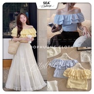 [ NEW SEA TYPE 1 AVAILABLE S/M ] (Video Dophuongcloth) Hebe T blue/yellow striped off-the-shoulder c