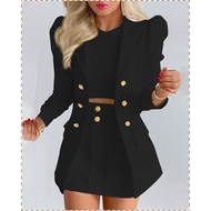 Women's 2-Piece Casual Suit Set: Blazer and Skirt with Sleeves