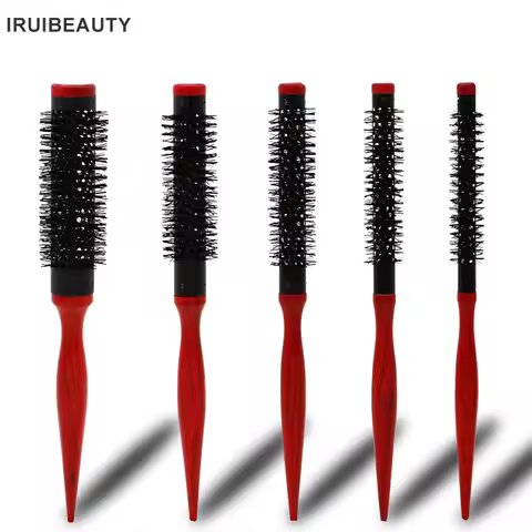 Wavy Curly Hair Brush Wood Handle Natural Fluffy Roll Brush Red Round Hair Comb Salon Hairdressing S