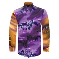 Paccolinno - Long Sleeve Purple Color Printed Batik Shirt - BK7921