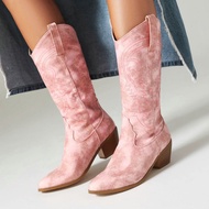 Women's Rustic Tan Embroidered Butterfly Cowgirl Boots Western Boots Womens Retro Knee High Boots Ha