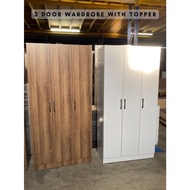 SHIRO Furniture 3 Door Wardrobe Clothes Almari Baju Kayu Murah Rak Baju Ikea Bedroom Rack with Hanging Rod Walnut Color