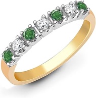 9ct 2 Colour Gold 4 Claw Set J I1 0.15ct Diamond and Green 0.2ct Emerald 7 Stone Royal Eternity Ring