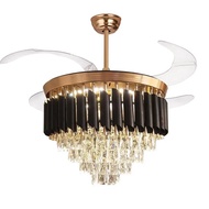 Postmodern Crystal Led Fan Light Invisible 42-inch Remote Control Bedroom Light Gold Black Luxury Ceiling Fan Chandelier