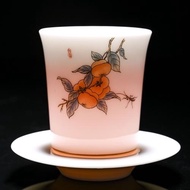 中式羊脂玉陶瓷泡茶杯德化玉白瓷小茶杯茶盞主人杯金魚單杯杯墊蝶