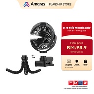 Amgras Stroller Baby Portable Mini Fan Rechargeable 9 Leds/Ultra Quiet/Flexible Tripod/55 Hours (600