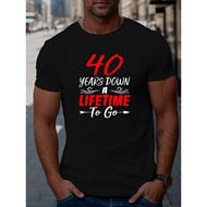 top tee40 YEARS DOWN Graphic Print Men's Creative Top, Casual Short Sleeve Crew Neck T-shirt, Men's 