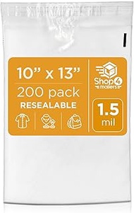 Shop4Mailers 10 x 13 Clear Plastic Poly Bags 1.5 Mil Self Seal Packaging for Apparel, Jewelry, Docum