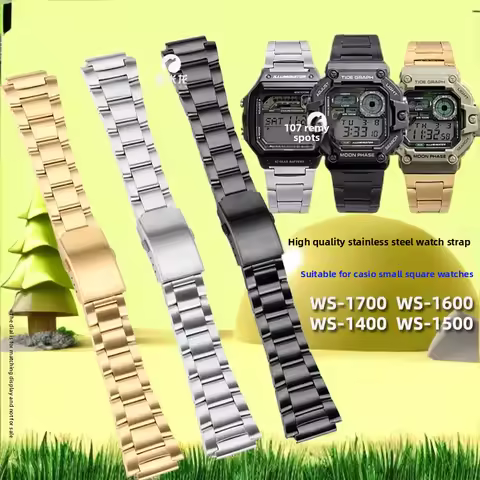 18mm For Casio Small Square WS-1600 WS-1700 WS-1400H WS-1300 WS-1500 sports solid stainless steel wa