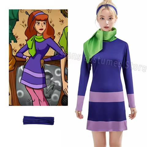 Daphne Blake cosplay costume adult girl fantasy song disguise dress socks TV cosplay Halloween cospl