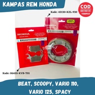 ORI PAKET KAMPAS REM DEPAN BELAKANG ASLI ORIGINAL PRESISI KODE(KZL-KVB) BEAT  SCOOPY  SPACY & VARIO 