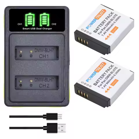 PowerTrust DMW-BLH7 BLH7E BLH7PP Battery+LED Dual Charger with Type C Port for Panasonic Lumix DMC-G