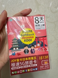 日本 Joytel 8天無限上網電話卡 日本用量王極速5G旅遊卡 docomo KDDI