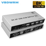 8K Dual-Port DP B KVM Displayport KVM Switch 4K@144hz 2-Port B KVM 8K Displayport 1.4 Switch KVM Moe&amp;Keyboad Supported