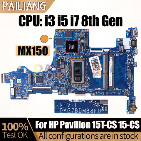 For HP 15T-CS 15-CS Notebook Mainboard DAG7BDMB8F0 L50262-601 L34169-601 L50261-001 i3 i5 i7 8th MX1