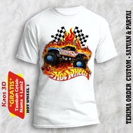 MESIN 3D T-SHIRT WITH HOT WHEELS PICTURE, CHILDREN'S AND ADULT SIZES, REAL PICK PRINTING, MACHINE PR