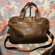preowned agnes b voyage brown cow leather 3way bag briefcase shoulder bag 啡色真皮軟熟牛皮拉鏈三用袋 可上膊 斜揹袋 側揹袋 