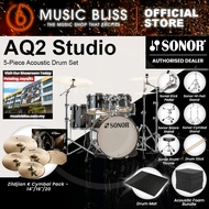 Sonor AQ2 Studio 5-Piece Acoustic Drum Set - 20 Inch Bass Drum - Transparent Stain Black