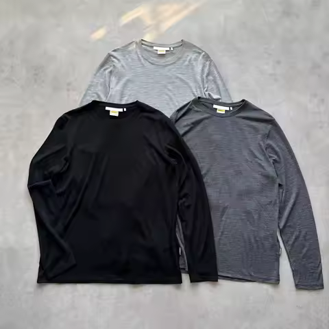 IceBk Icebreaker Merino Wool Outdoor Casual Long Sleeve Crew Neck Pullover Versatile Top Solid Color
