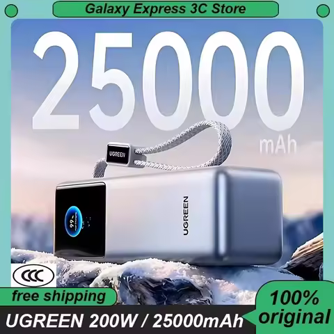 UGREEN Nexode 200W 25000mAh Power Bank Build-in Retractable Cable Smart TFT Display Portable PowerBa