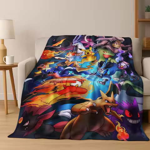 Pokemon Pikachu Cartoon Flannel Blanket Kids Soft for Home Bedroom Air-conditioned Room Office Trave