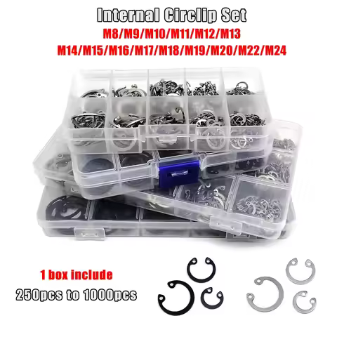 250/535/1000pcs 8-24mm Shaft Hole C Type Internal Circlip Retaining Clip Snap Ring Set Kit 304 Stain