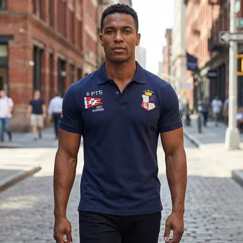 Men's Polo Shirt Navy Blue Cotton Embroidery Stitching Color Classic Fashion Original Design Pure Co