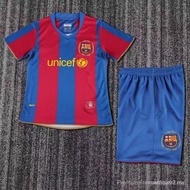 [Kids SSS+]Barcelona Home Messi No. 19 Ronaldinho 10 Short Sleeve Soccer Uniforms, Kids Set, Retro S