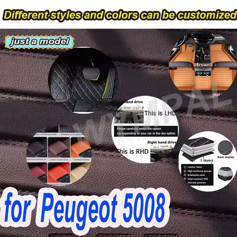 LUXURY Car Floor Mats For Peugeot 5008 P87 MK2 2017~2023 Pad Luxury Leather Mat
