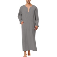 เสื้อคลุมยาวสไตล์ซาอุดิอาระเบียสำหรับบุรุษชุดคลุมชุดเดรสดูไบอาบายาอาหรับผ้าลินิน Kaftan เสื้อผ้าสำหรับมุสลิมตะวันออกกลาง