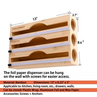 Wrap Dispenser Aluminum Tin Foil and Wax Paper Storage Dispenser with Slide Cutter & Labels for Kitc